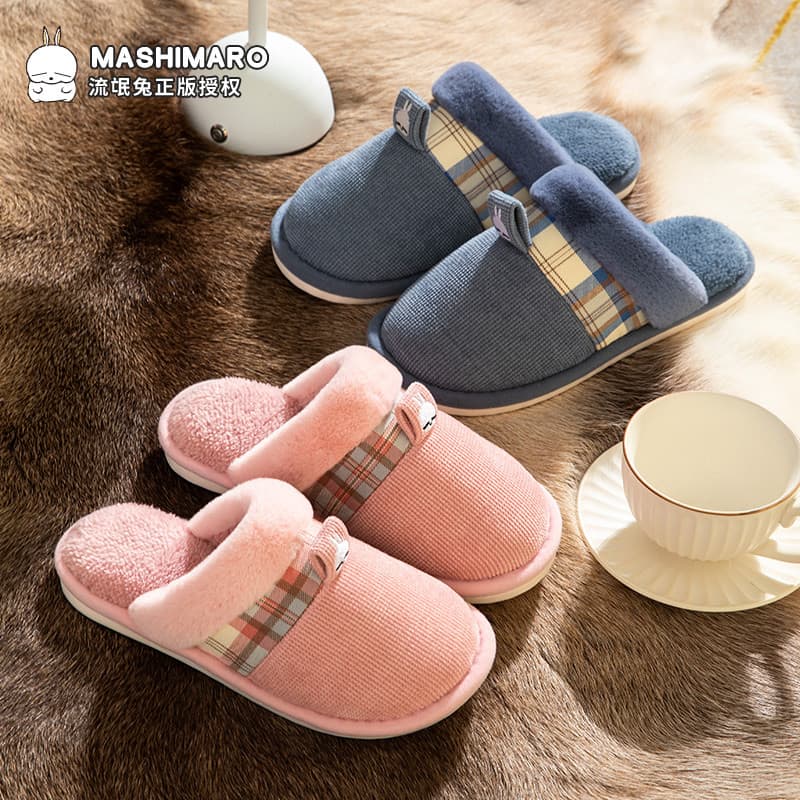 Rogue coelho chinelos de algodão feminino inverno interior antiderrapante casa quente pelúcia sola macia casal chinelos