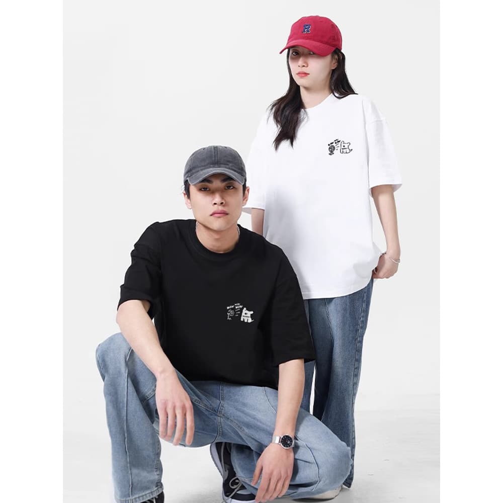 WASSUP Street Wear Filhote de Cachorro Camiseta de Manga Curta Homens Mulheres Verão 2026 Novo Estilo Solto Casual All-M