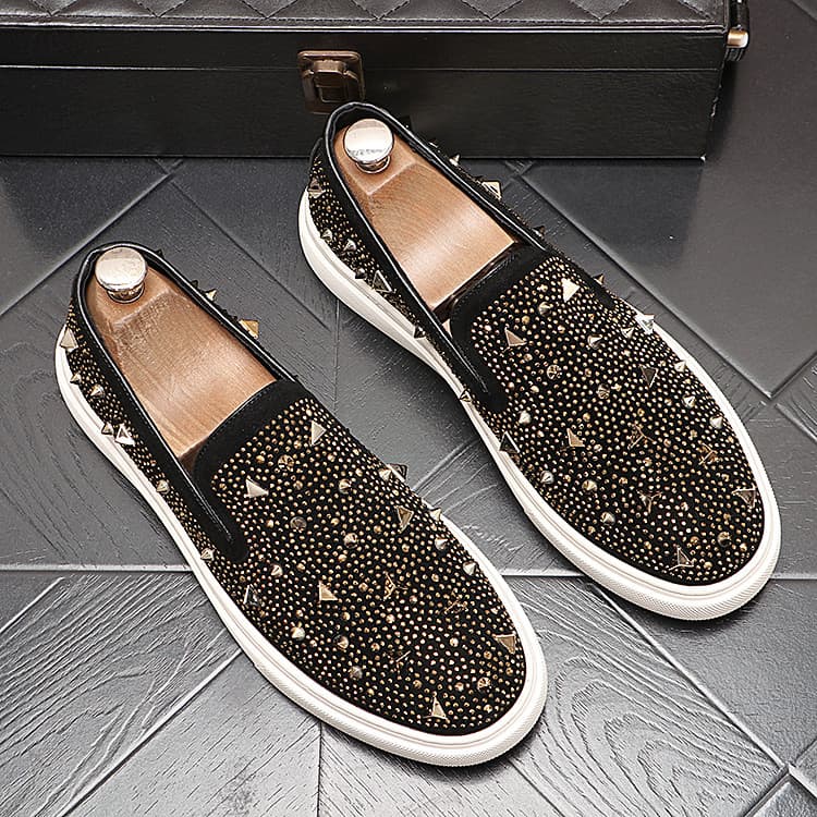 Mocassins sapatos de couro masculinos estilo boate rebites strass deslizamento em tênis masculinos estilo britânico sapa