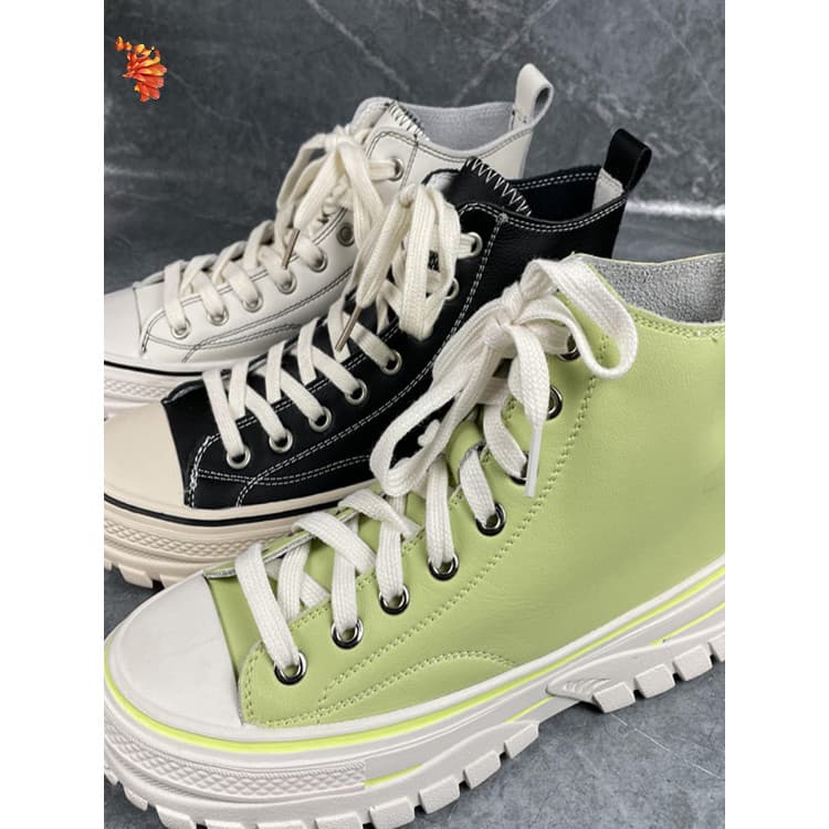 Sapatos femininos 2022 primavera outono novo estilo de couro de alta qualidade sapatos casuais de sola grossa moda renda