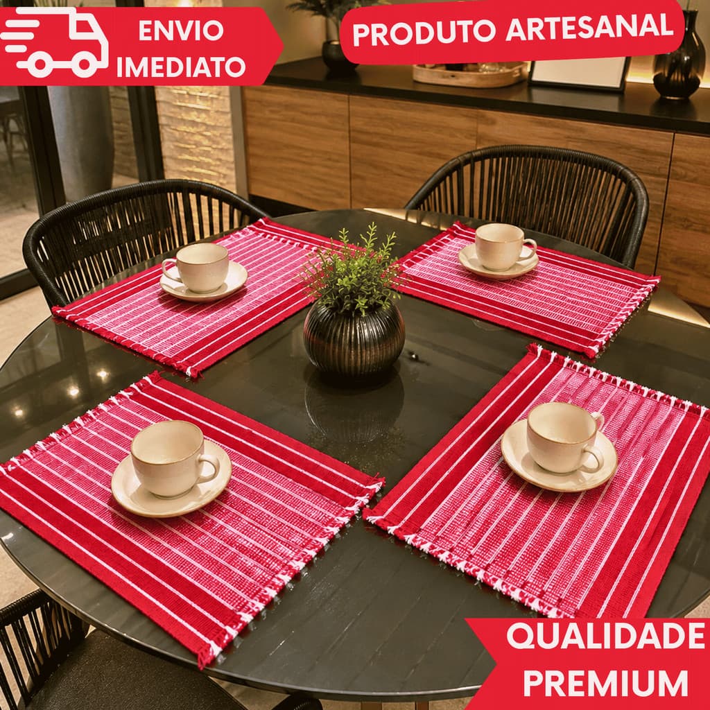 Jogo Americano Artesanal Vermelho – Decoração Sofisticada