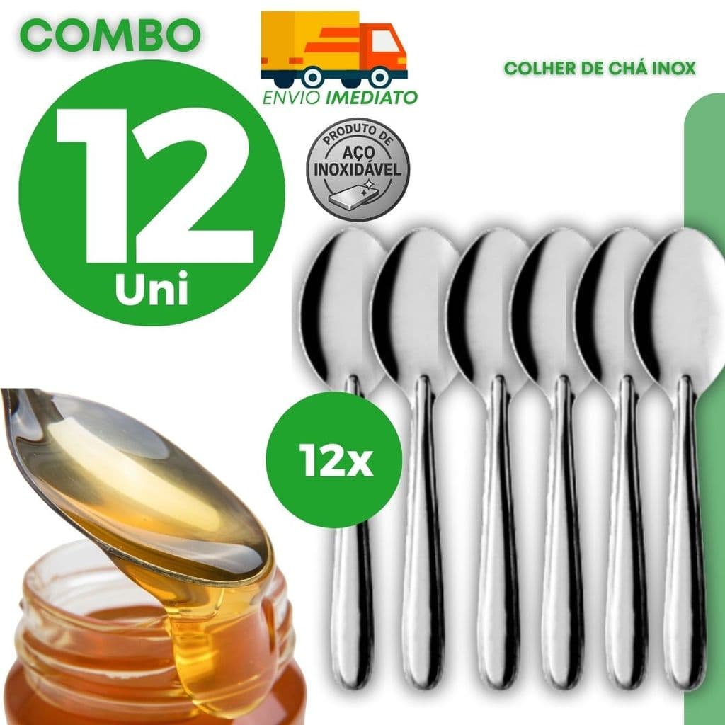 Kit Colher Chá Inox Talher Café Sobremesa Casa Casal Família Açúcar Mel Profissional Cabo Resistente