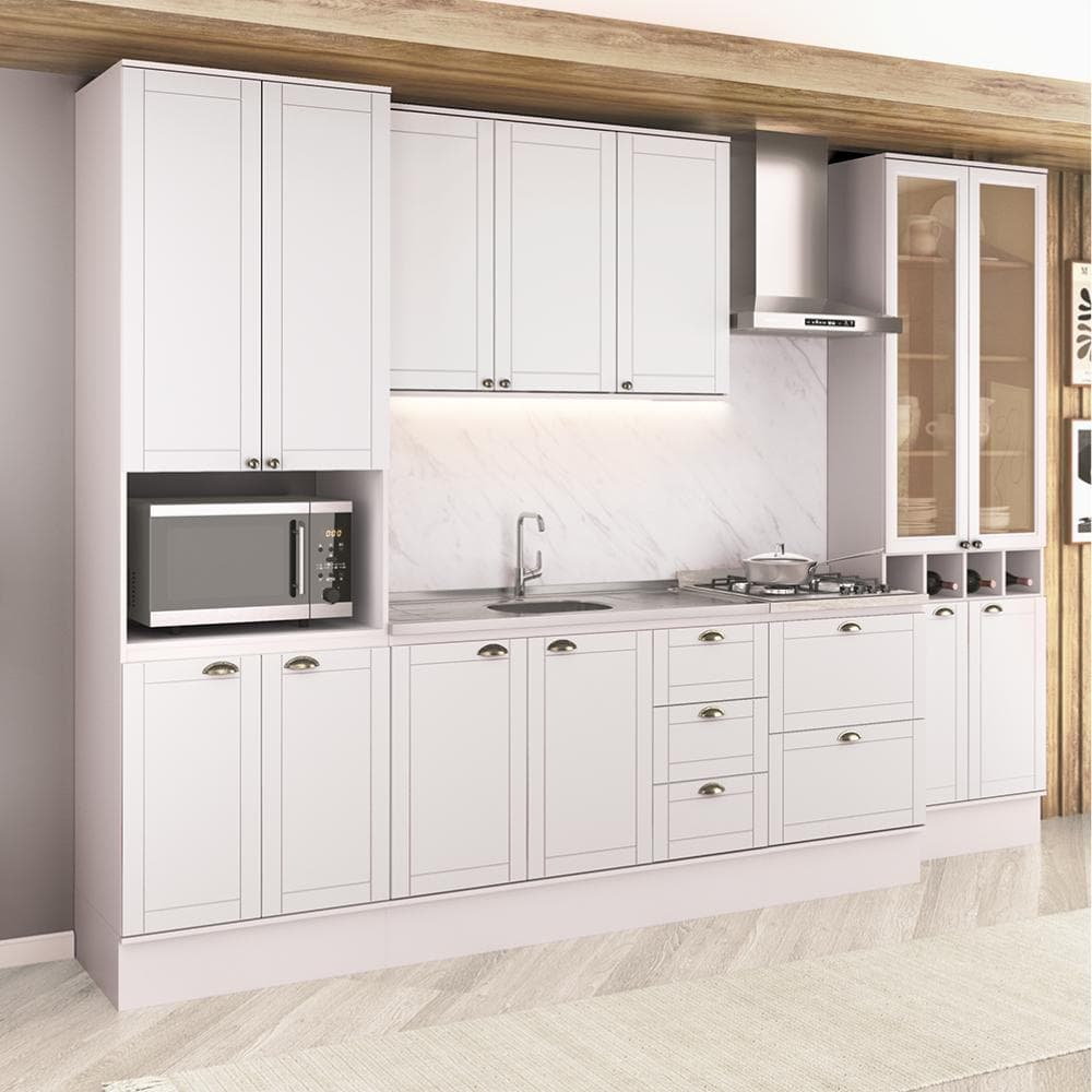 Armário de Cozinha Completa com Balcão Milla Essence Carraro Branco
