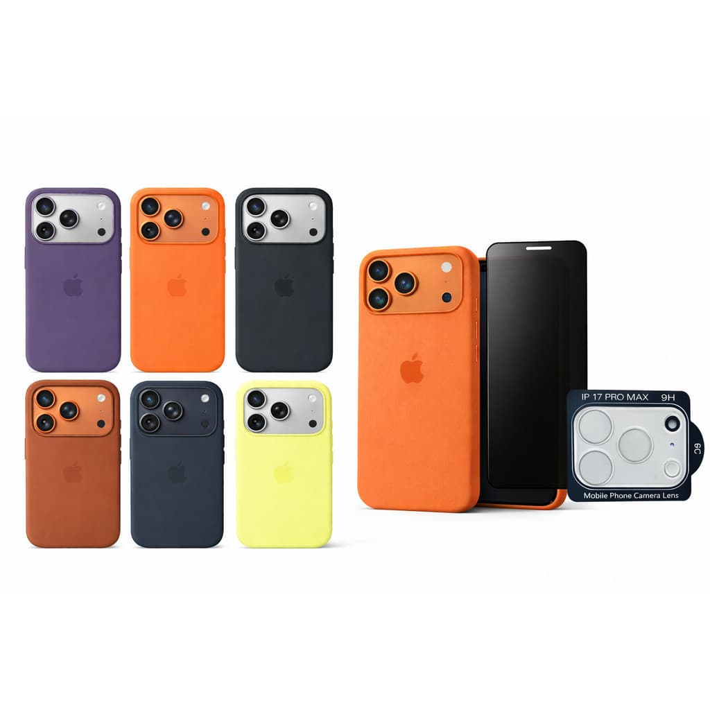 Case Silicone Colorida Cor Aleatória iPhone 17, 17 Air, 17 Pro e 17 Pro Max + Película Vidro Privacidade + Lente Câmera