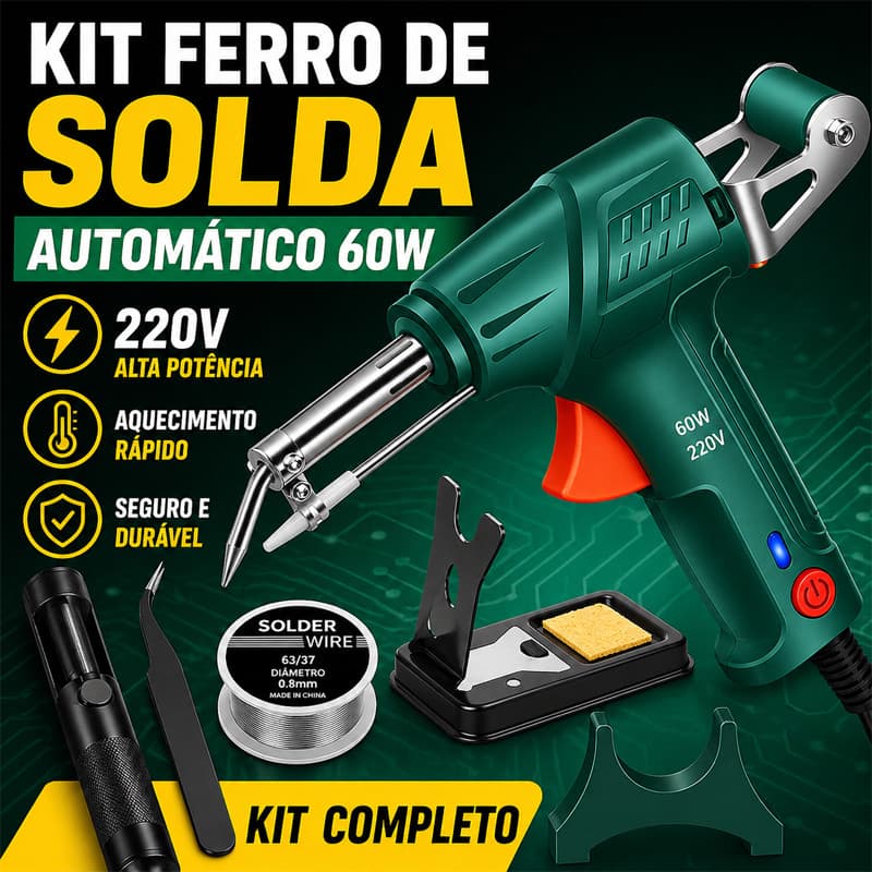 Kit Ferro de Solda Automático 60W 220V Pistola Soldador com Estanho Ferramenta de Soldagem Reparo