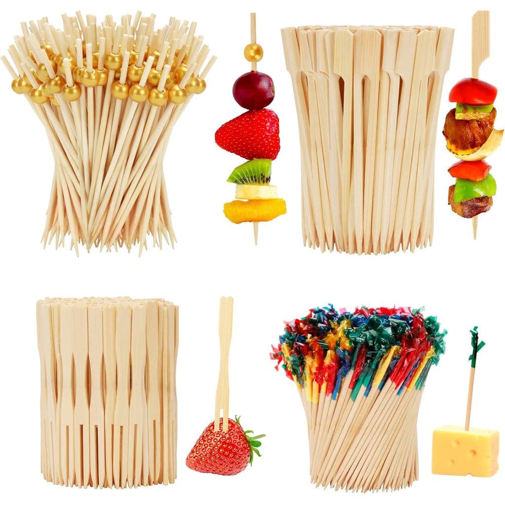800 Palitos de Cocktail - 4 Estilos de Palitos Elegantes para Aperitivos, Acessórios para Tábuas de Charcutaria, Espetos