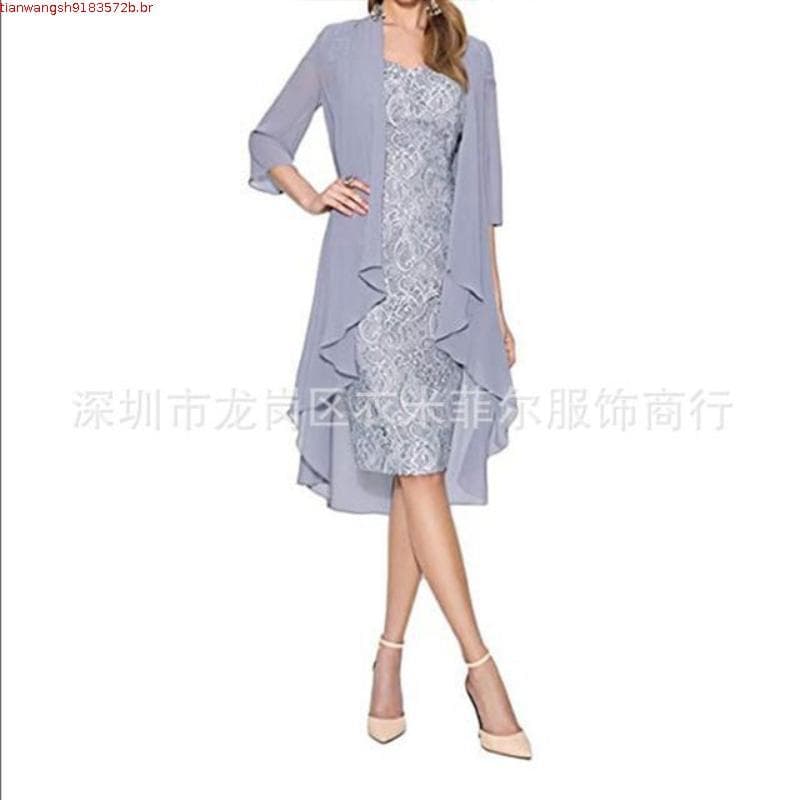 Vestido De Festa Elegante De Renda De Duas Peças Plus Size Americano Europeu Com Cardigan