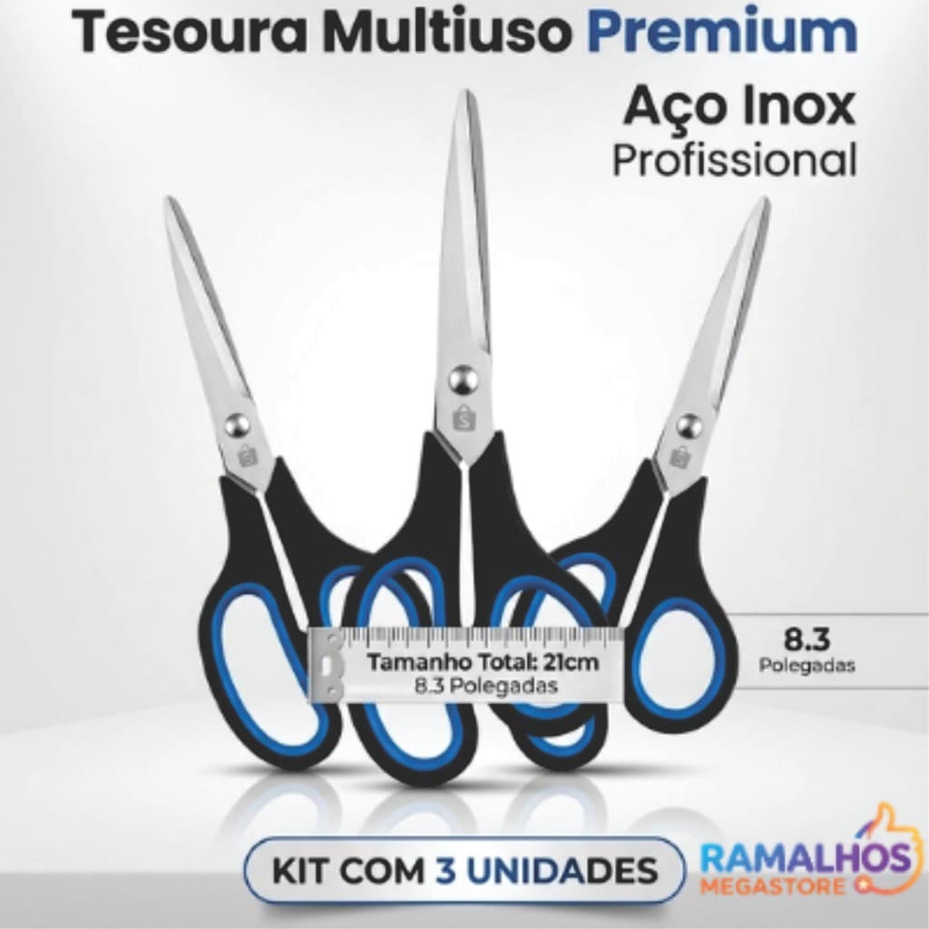 Kit 1/2/3 Tesouras Grandes 21cm Inox Multiuso Costura Escritório Casa MASTERPRINT