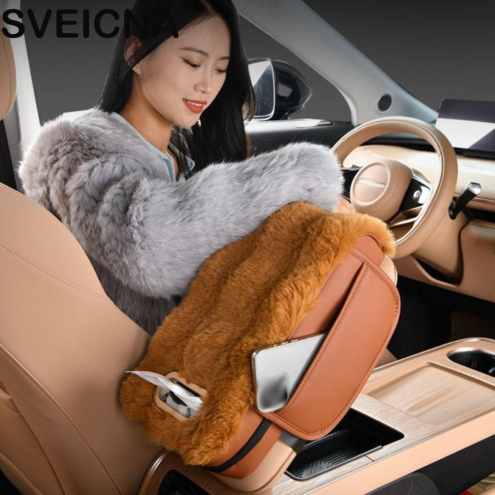 SVEICNA Tapete De Caixa De Apoio De Braço Para Carro , Tecido Universal De Pelúcia Decoração De Interiores , Suporte Emb