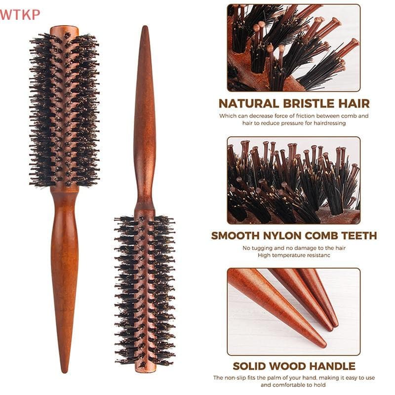 Escova de cabelo redonda com cerdas de javali, madeira antiestática, ferramenta de modelagem de cabelo, De Provoc V2FN