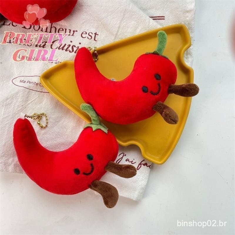 [Pretty ggirl] Bonito Engraçado Smiley Pimenta Vermelha Boneca De Pelúcia Chaveiro Pingente Vegetal Saco De Brinquedos P