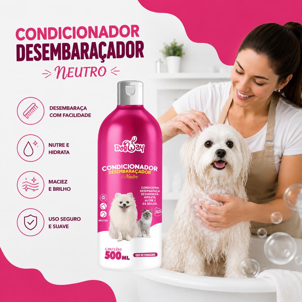 Shampoo Condicionador Cães Gatos 500Ml Filhotes Clareador Neutro Peles Escuras Desembaraçador Cachorro Cão Cheiro Banho