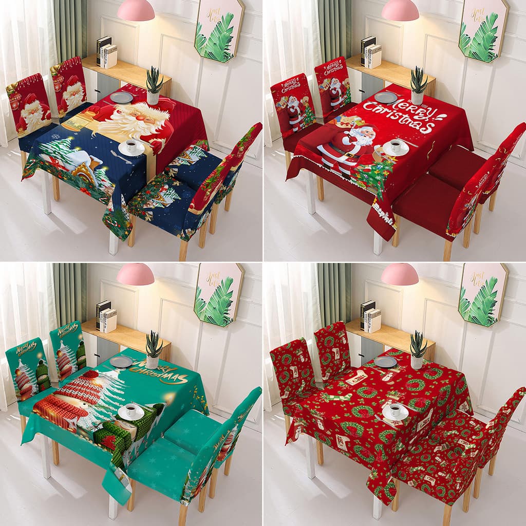 Novo natal novo estilo poliéster toalha de mesa à prova dwaterproof água conjunto impresso cadeira capa decoração festiv