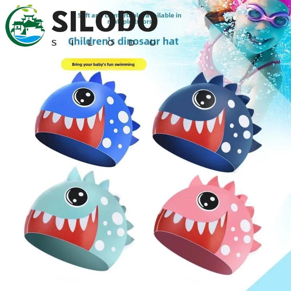 Chapéu De Natação De Silicone SILODO , Touca Infantil De Tubarão Animal De Desenho Animado Estampada De Cabelo Longo