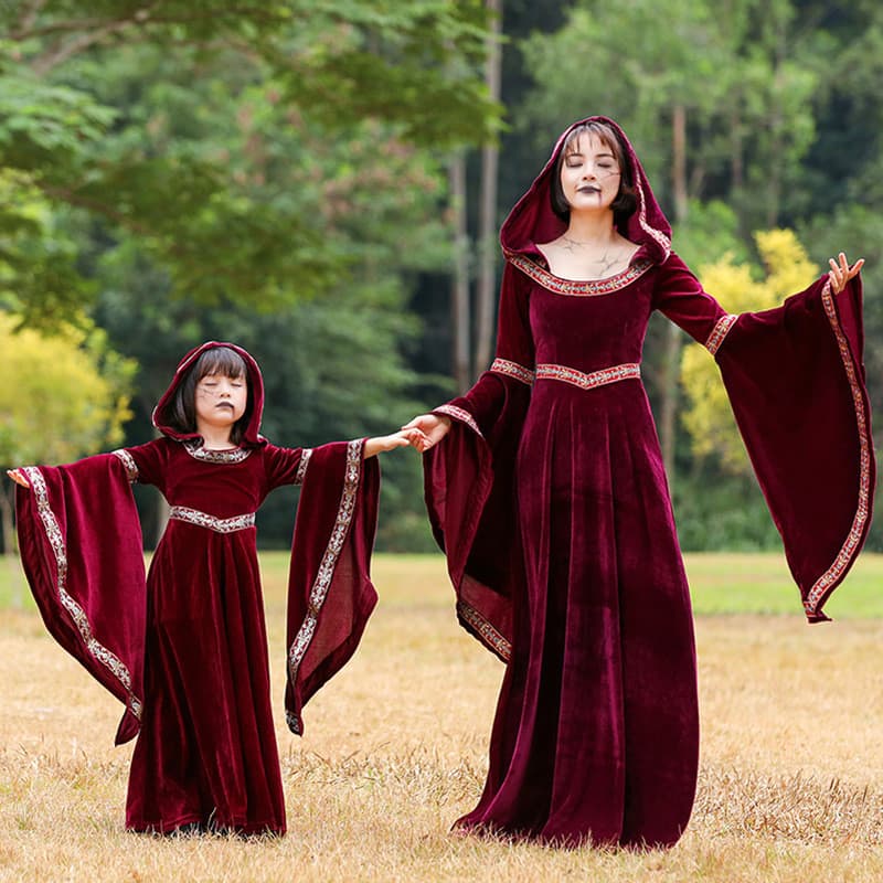 Halloween crianças traje adulto europeu Medieval Retro palácio pouco vermelho equitação capa traje vampiro bruxa traje
