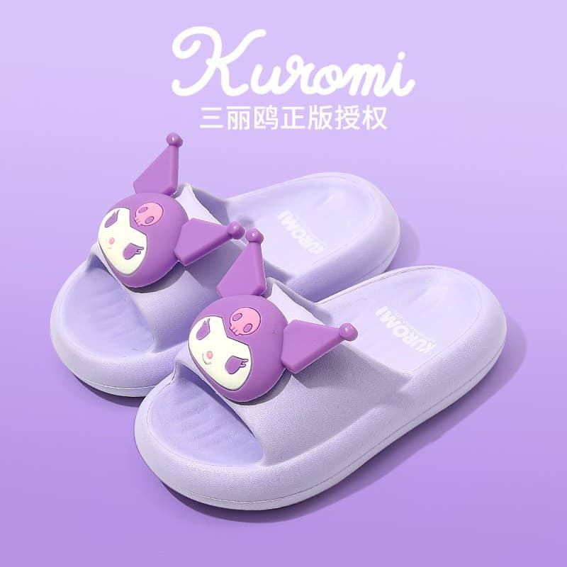 Estudante kuromi sola macia sandálias antiderrapantes chinelos verão crianças dos desenhos animados kuromi sapatos inter