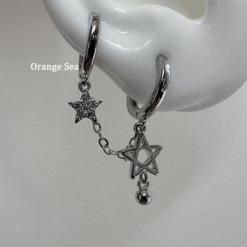 brinco de pressao feminino Brinco Brincos com corrente de estrela do mar laranja, brincos perfurados duplos, borla empil