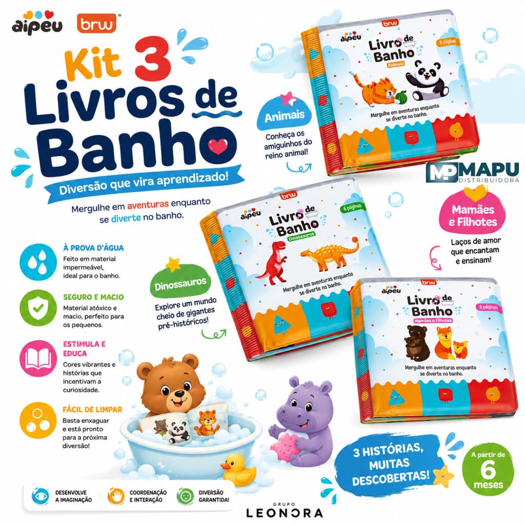 Kit 3 livros de Banho para Bebês