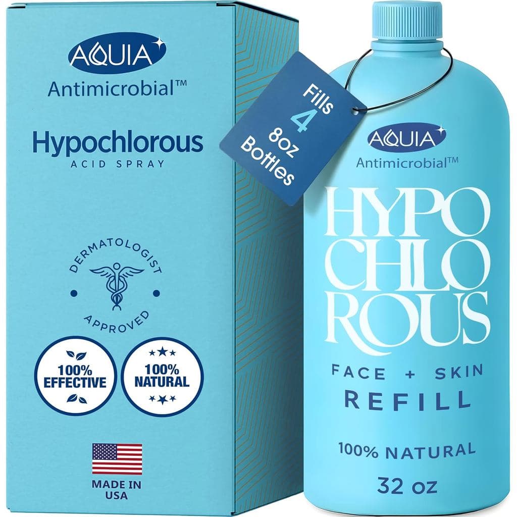 Spray de Ácido Hipocloroso para Rosto e Pele; Limpador Facial |   Spray Facial Refil de 32oz com Ácido Hipocloroso para
