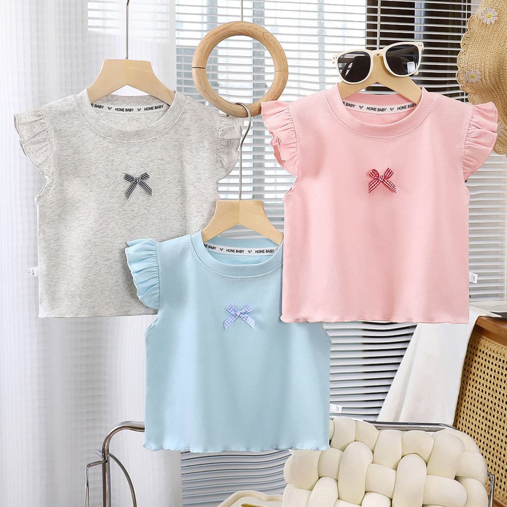 Meninas voando manga colete verão médio grande crianças camiseta estilo princesa de manga curta All-Match classe a corea