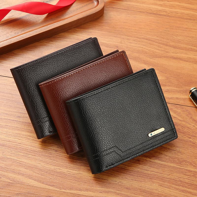 Nova carteira masculina carteira curta moda Casual lichia padrão carteira macia Slot para vários cartões grande capacida