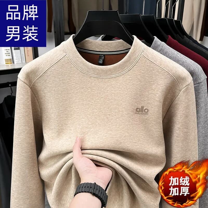 Outono inverno forro de lã em torno do pescoço moletom Casual térmico topo roupas masculinas na moda forro de lã camisa