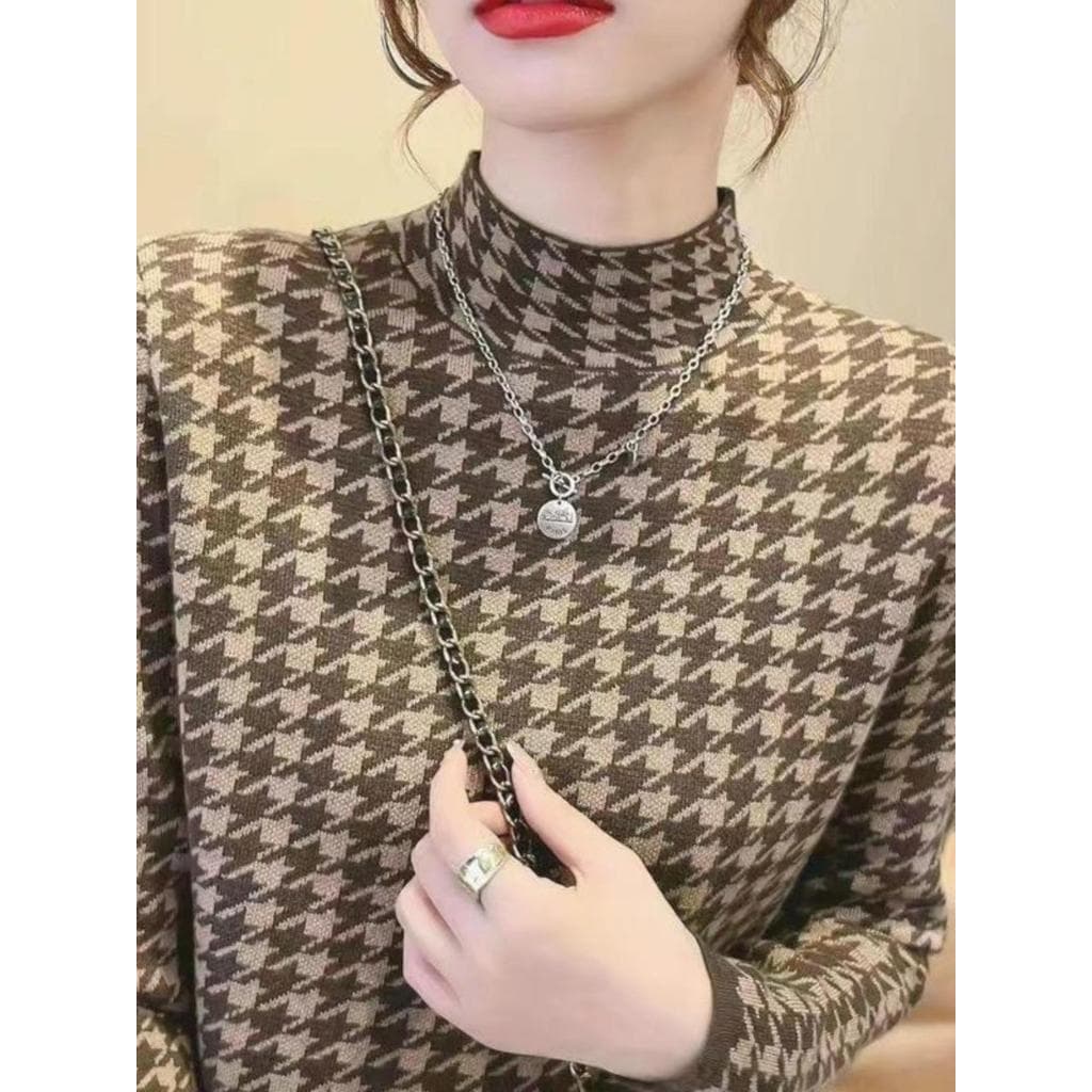 Dupla face alemão veludo camisa de fundo feminina manga comprida meia gola alta roupa interior outono inverno 2024 novo