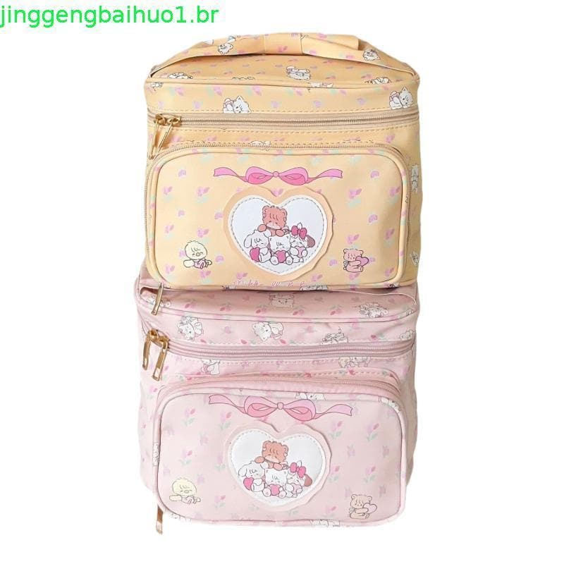 Bolsa Maquiagem Feminina Princesa PU Grande Capacidade Necessaire Portatil Rosa Doce Estilo Livre