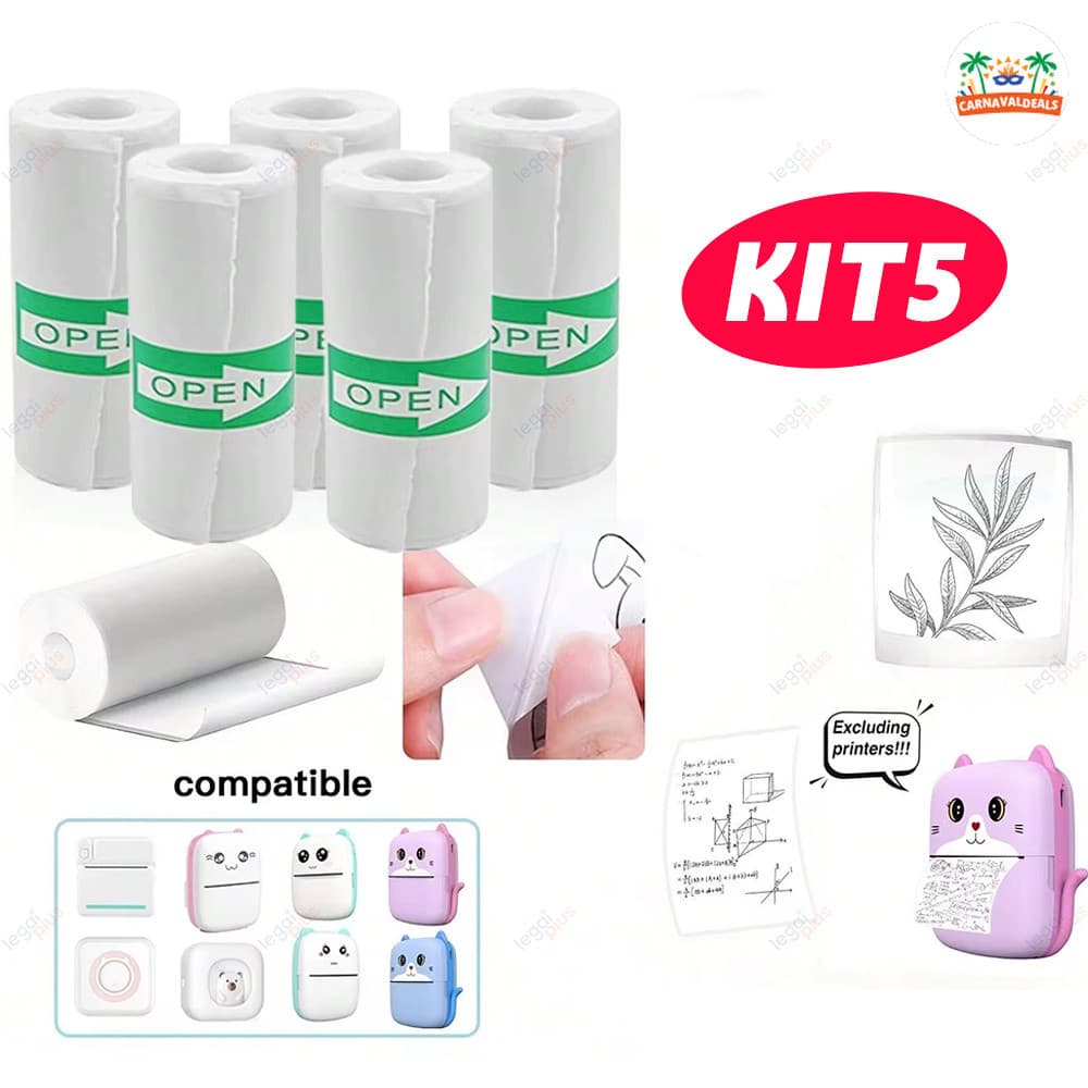 5 Rolos Etiquetas Térmicas Contínuas 55mm para Mini Impressora Gatinho