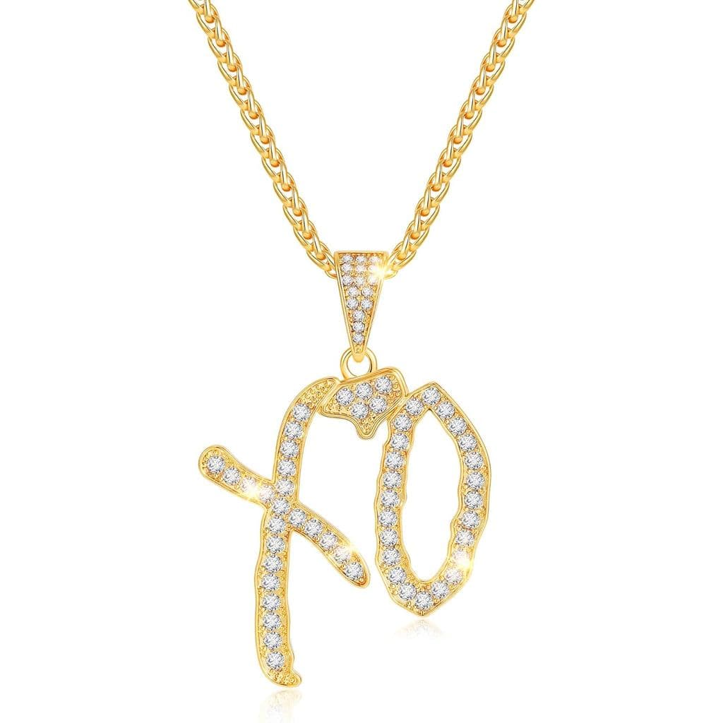 XO Necklace, High Hip Hop XO Letter Pendant Necklace For Women Men Fashion Cubic Zirconia Accessories Creative Gift