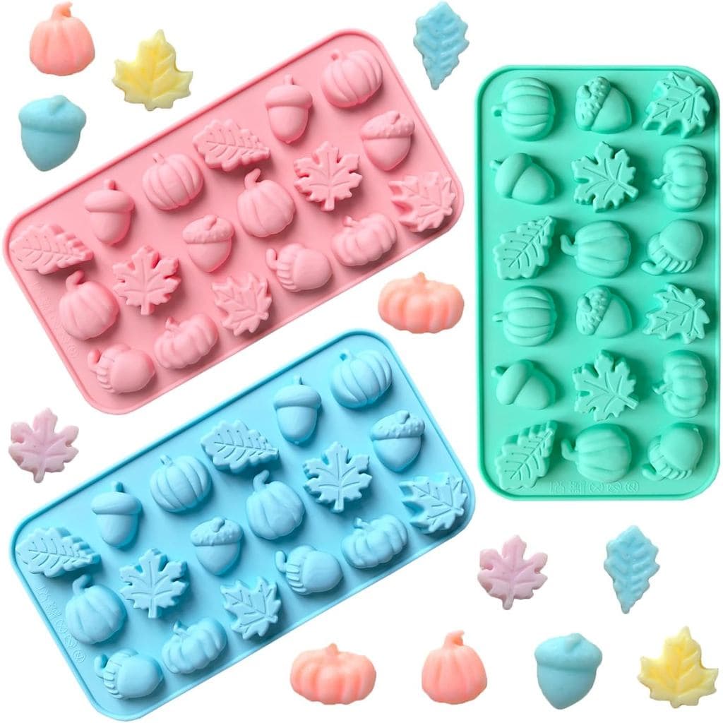 3 Peças de Moldes de Silicone com 18 Cavidades, Tema Colheita de Outono, Moldes 3D em Forma de Abóbora, Folha de Bordo e