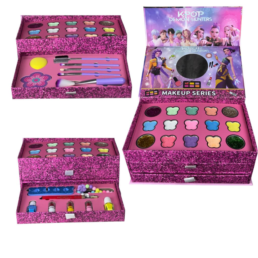 Kit Maquiagem Infantil Luxo Kpop Guerreiras Menina Maleta Completa Sombras Glitter Batom Gloss Presente