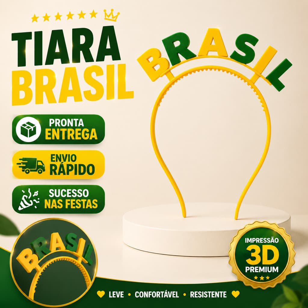 Tiara Arco Brasil Escrita Copa Unissex Alta Qualidade Tiara Brasil Verde E Amarela Enfeite De Cabelo