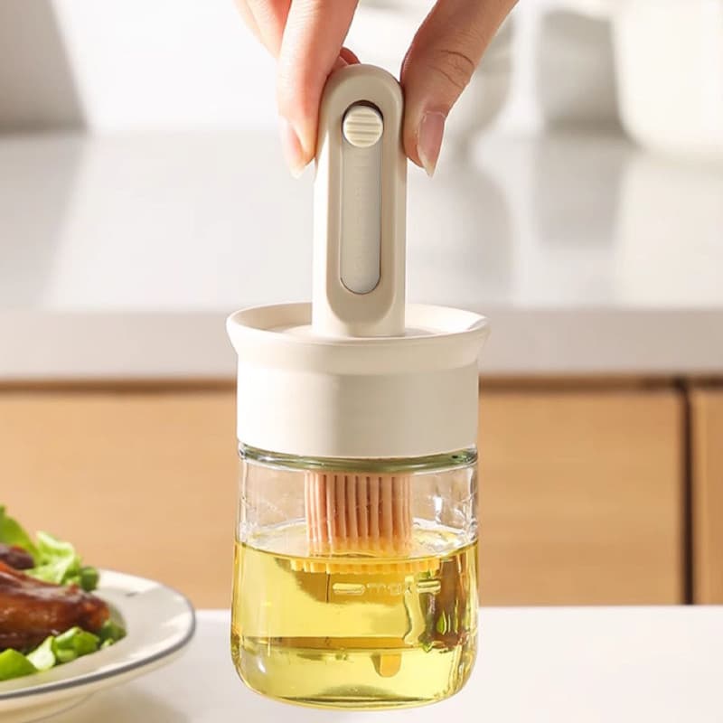 Dispensador de óleo 2 em 1 de 1 peça - com pincel, frasco dispensador de azeite e molho de vidro, escova de óleo de cozi