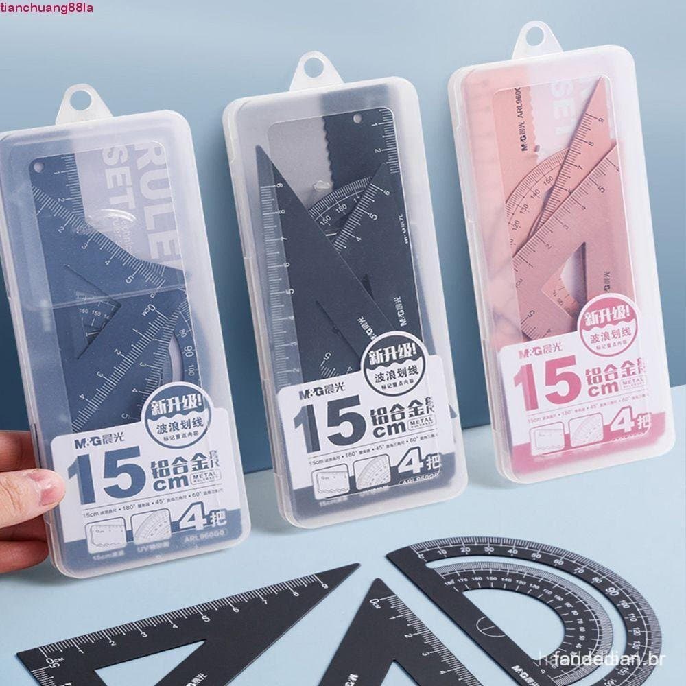 Conjunto de Réguas de Alumínio Oco Durável para Escritório, Material de Desenho Geométrico Matemático com Compasso PPXP