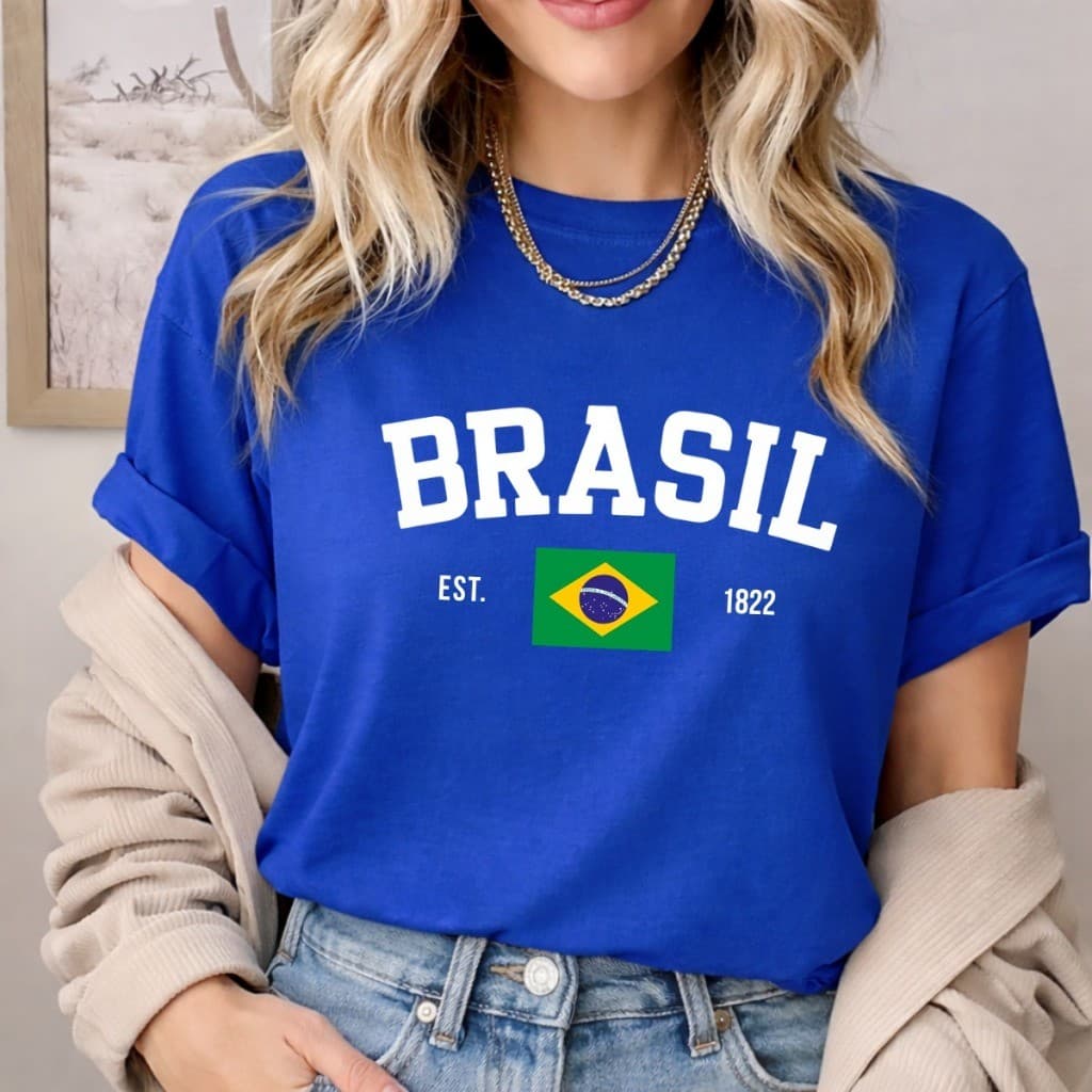 Camisa Blusa Feminina Brasil Camiseta Gola Redonda  Basica Jogos Futebol