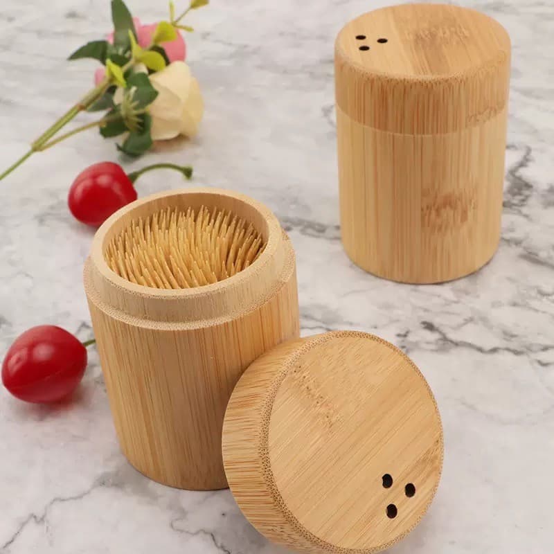 Elegante Porta-Palitos de Bambu Ecológico com Dispensador para Mesas de Jantar e Restaurantes 47QC