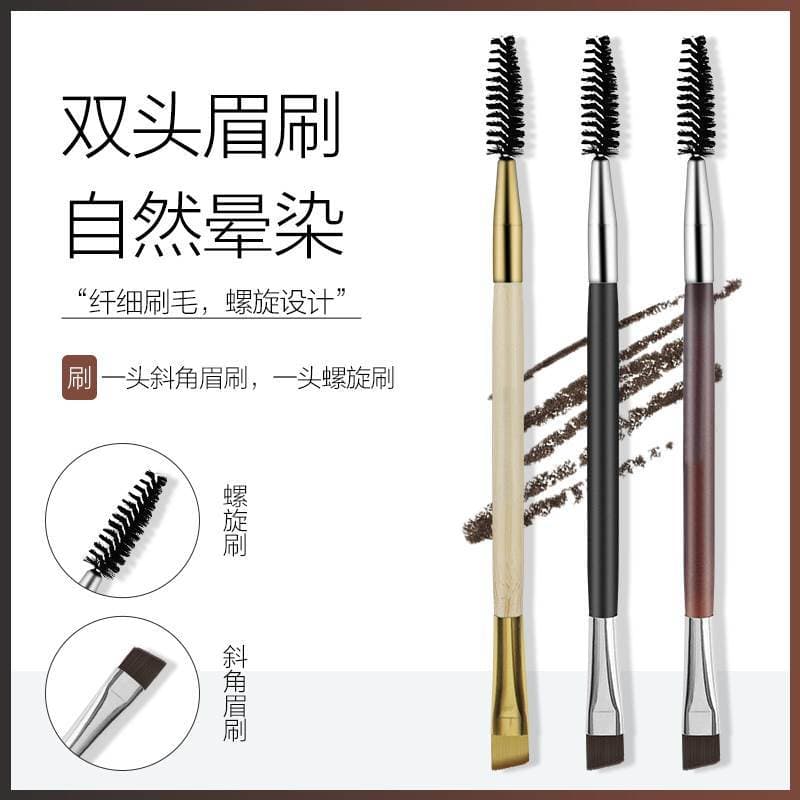 Pincel de sobrancelha de duas cabeças Pincel de pó de sobrancelha chanfrado Caneta Pincel de rolo de cílios em espiral P