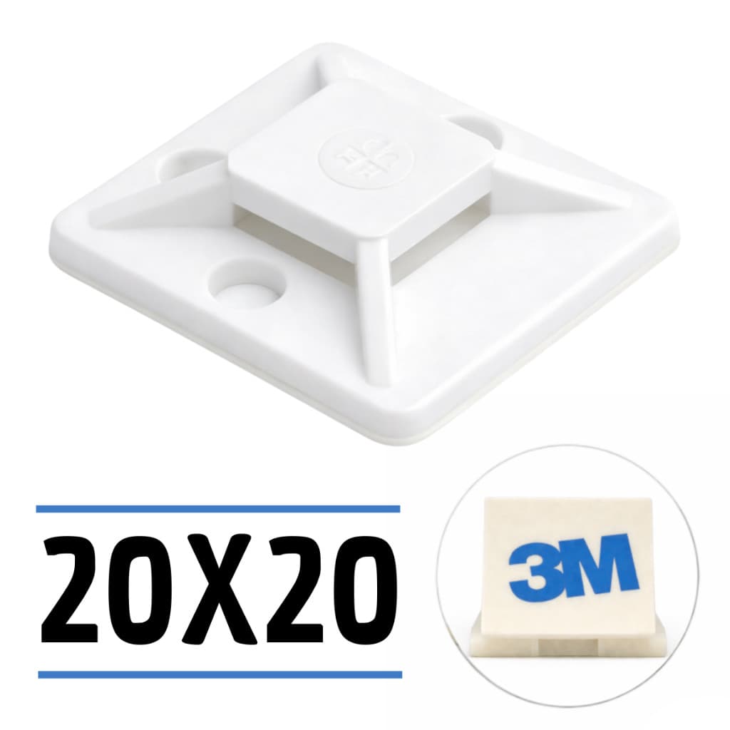 Kit 50 Unidades Clips Fixador Organizador 20x20mm Dupla Face Forte 3M para Cabos e Fios Abraçadeiras