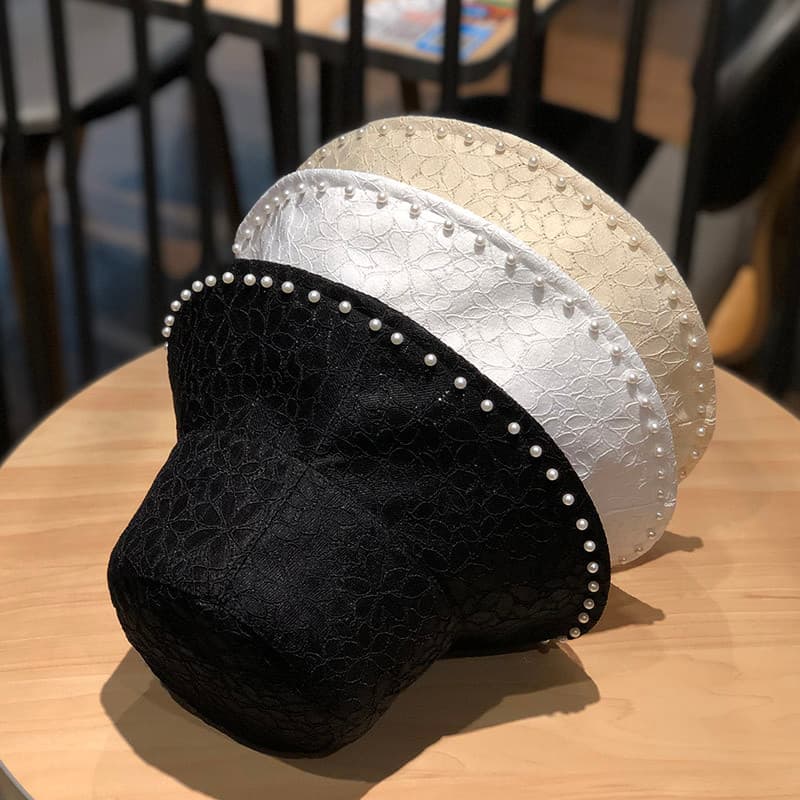 Renda influenciador estilo oco respirável pérola versão coreana capa rosto balde chapéu verão estilo fino viagem proteto