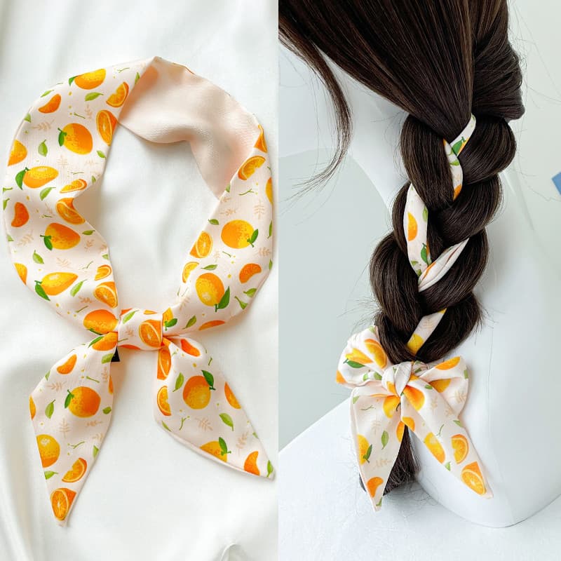 Estreito longo amarelo pequeno lenço de seda feminino primavera outono verão gravata cabeça trançada faixa de cabelo gra