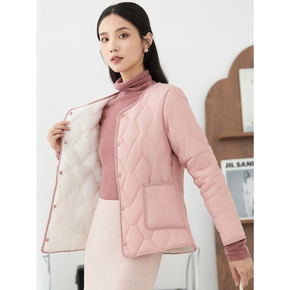 Jaqueta acolchoada feminina estilo curto forro de lã roupa interna pequena jaqueta acolchoada outono inverno quente forr