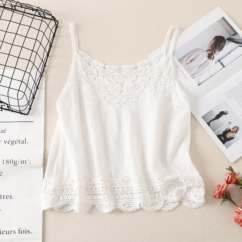 Verão novo estilo estilo literário algodão linho colete feminino Retro exterior Wear férias estilingue Bottoming bordado
