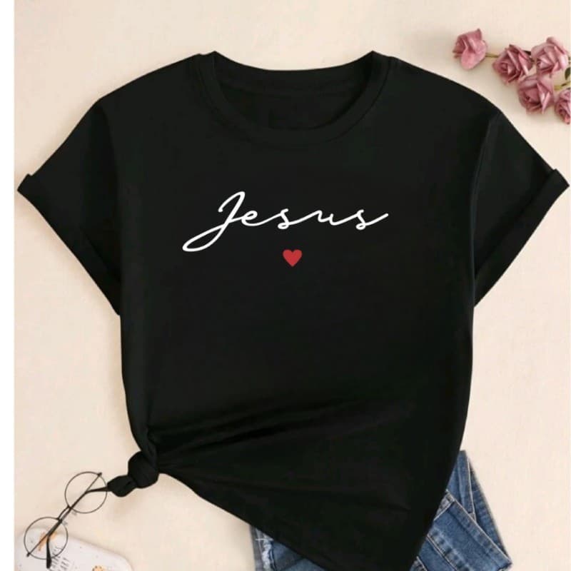 Camisa Camiseta T-Shirt Cristã "Jesus" Camiseta Lançamento Feminina