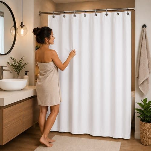 Cortina Box Banheiro Branca Impermeavel Com Ganchos 138x198 Cm Resistente Duravel