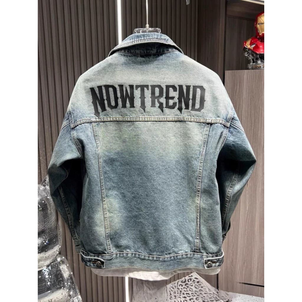 Jaqueta jeans masculina 2025 outono Retro lavado jaqueta de lapela americana juventude bonito carta impressa jaqueta jea