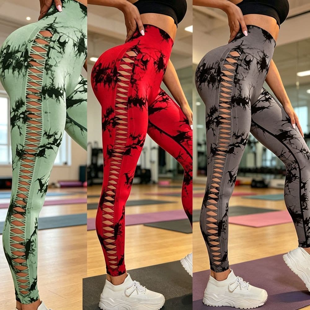 Tie dye cut-out yoga pants for women/Fitness pants/side cut-out seamless exercise tights Calças Legging Cintura Alta