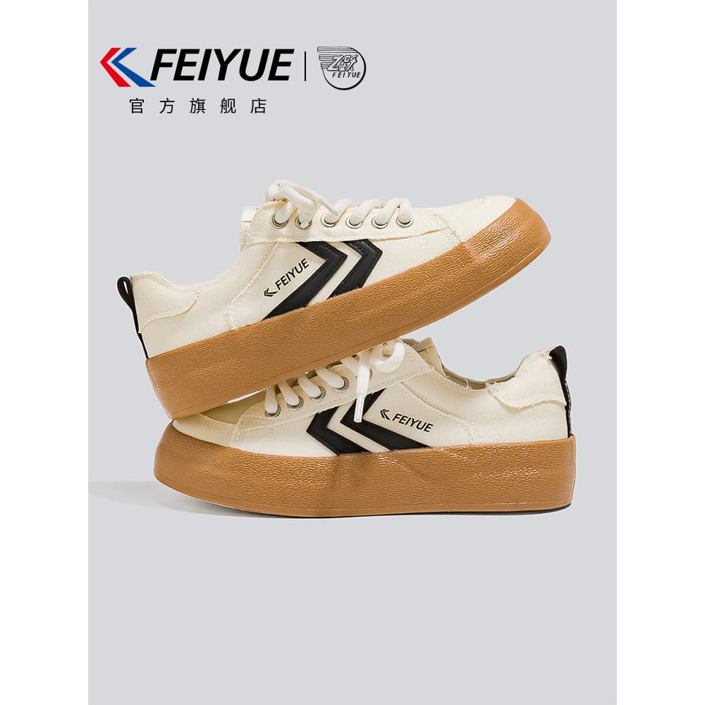 Feiyue/feiyue sapatos femininos sapatos brancos 2026 outono inverno novo estilo de sola grossa Casual All-Match sapatos