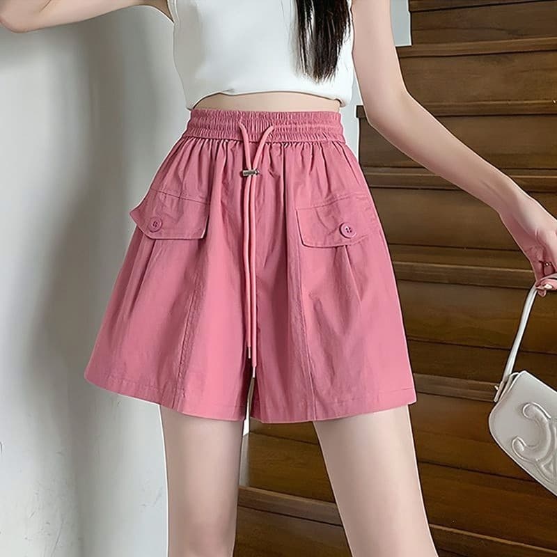 Framboesa em pó macacão Shorts feminino verão 2026 novo estilo versão coreana mais magro olhar cintura alta perna larga