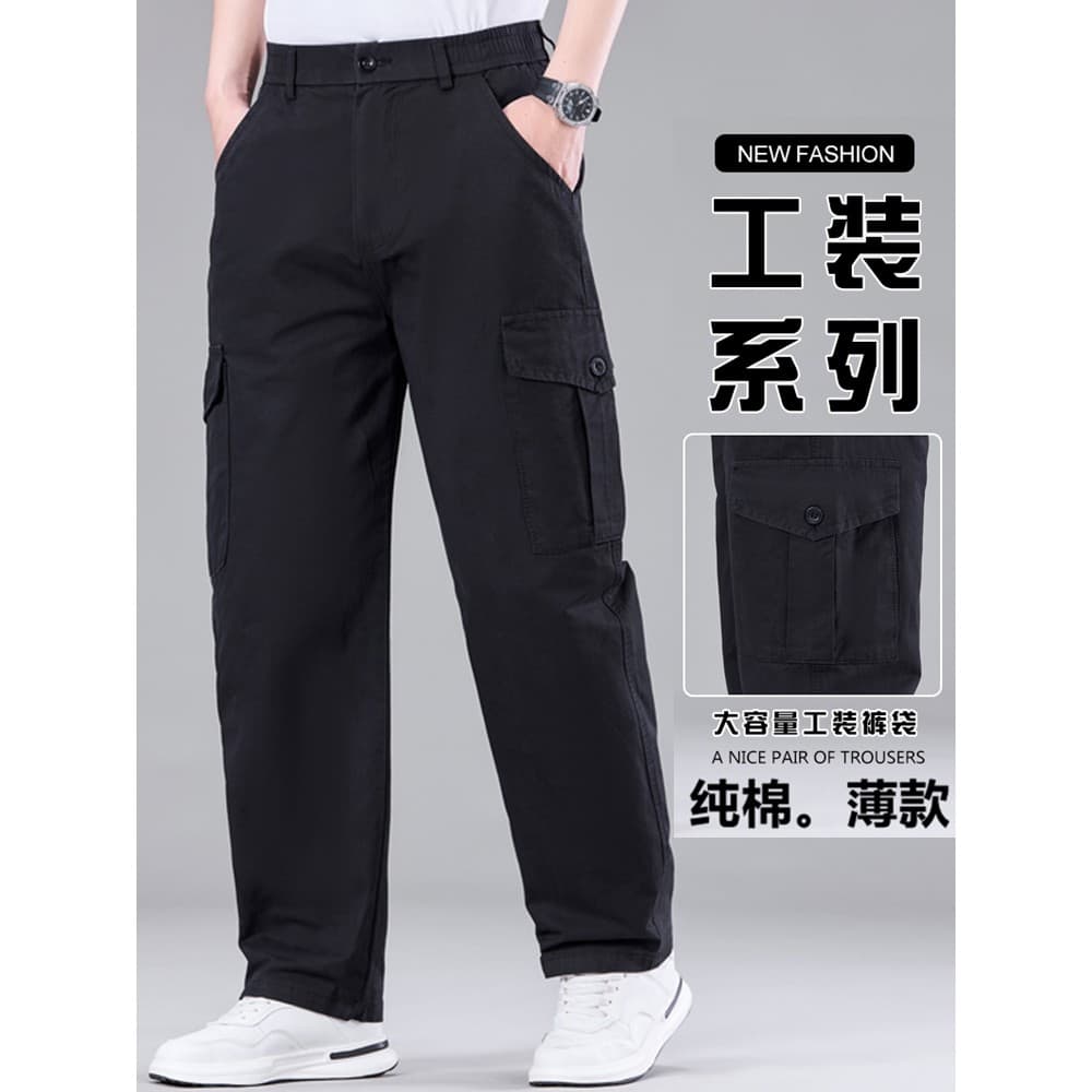 Macacão de algodão de verão masculino fino high-End solto em linha reta cintura elástica confortável durável cintura alt
